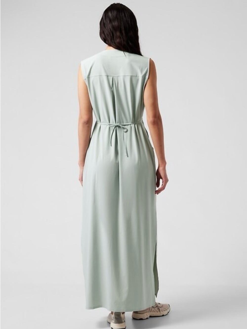 Athleta Marlow Maxi Sleeveless Coastal Grey V-Neck Athleisure Long Maxi Dress - Picture 3 of 11